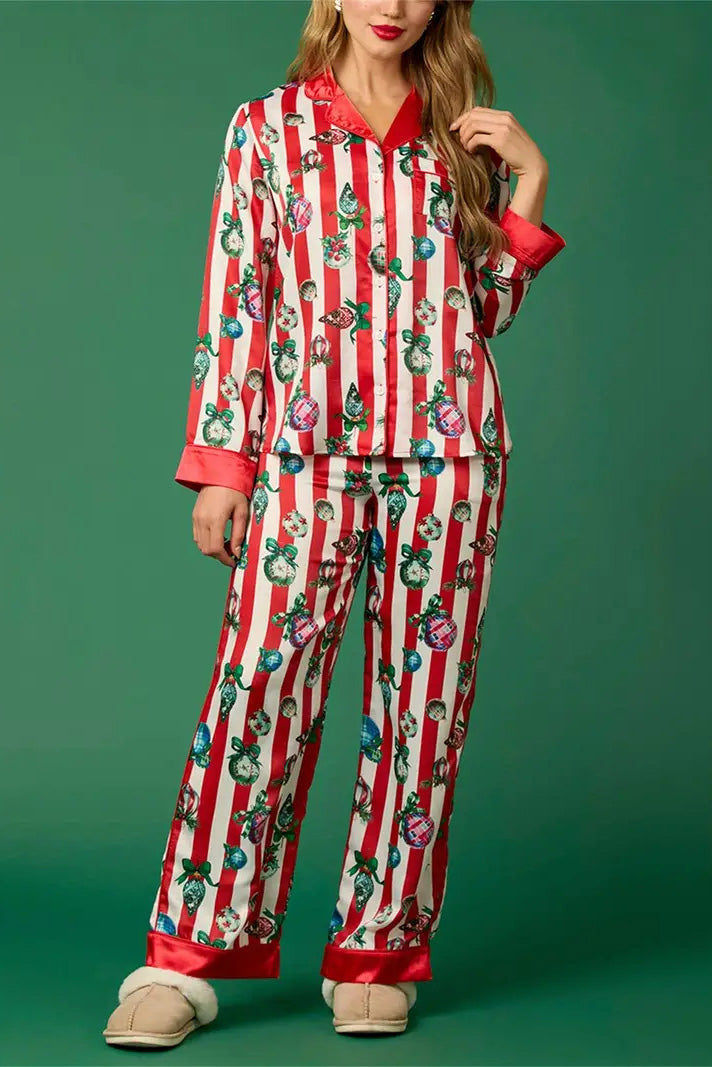 Christmas Festive Striped Pattern Pajama Set
