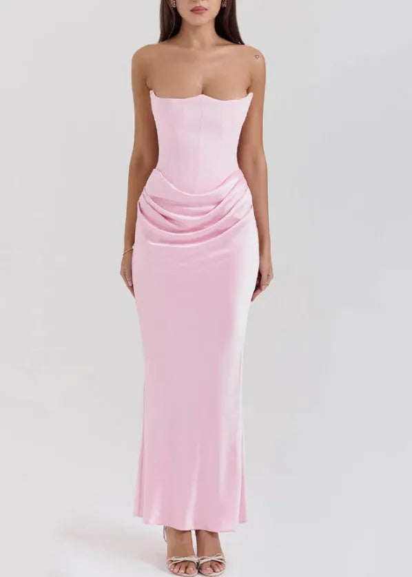 Pink Strapless Backless Slim Fit Strapless Dress