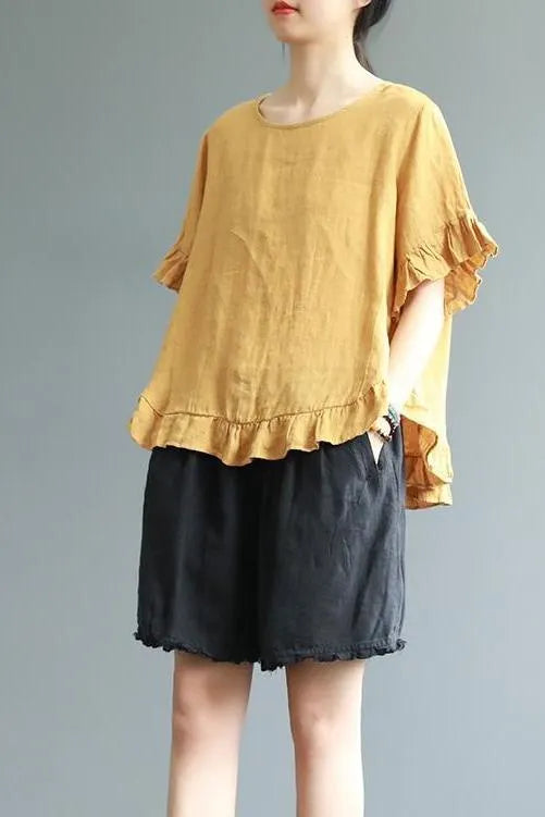 Loose Pure Color Button Down Shirt Summer Blouse