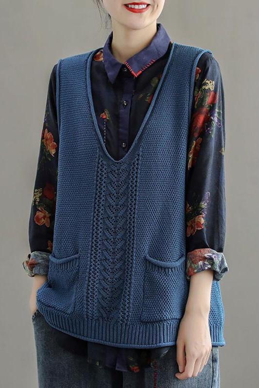 Pocket Knitted Hollow Sweater Vest