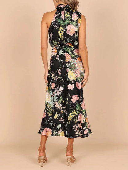 Halter Neck Elastic Waist Maxi Dress