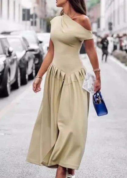 Green Asymmetrical Wrinkled Cotton Long Dress Summer