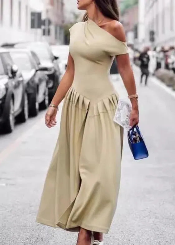 Green Asymmetrical Wrinkled Cotton Long Dress Summer