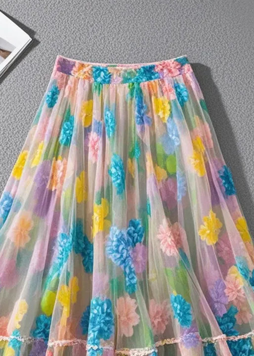 Multicolor Print Tulle Beach Skirt Summer