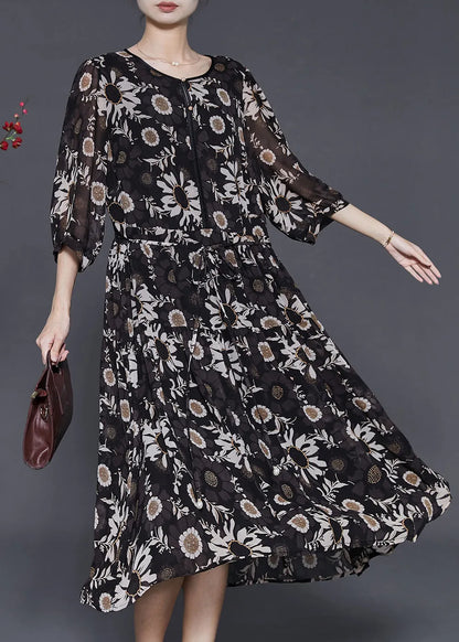 Black Oversized Print Chiffon Robe Dresses Summer