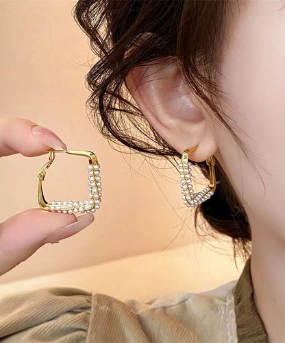 Gold Sterling Silver Overgild Zircon Pearl Hoop Earrings
