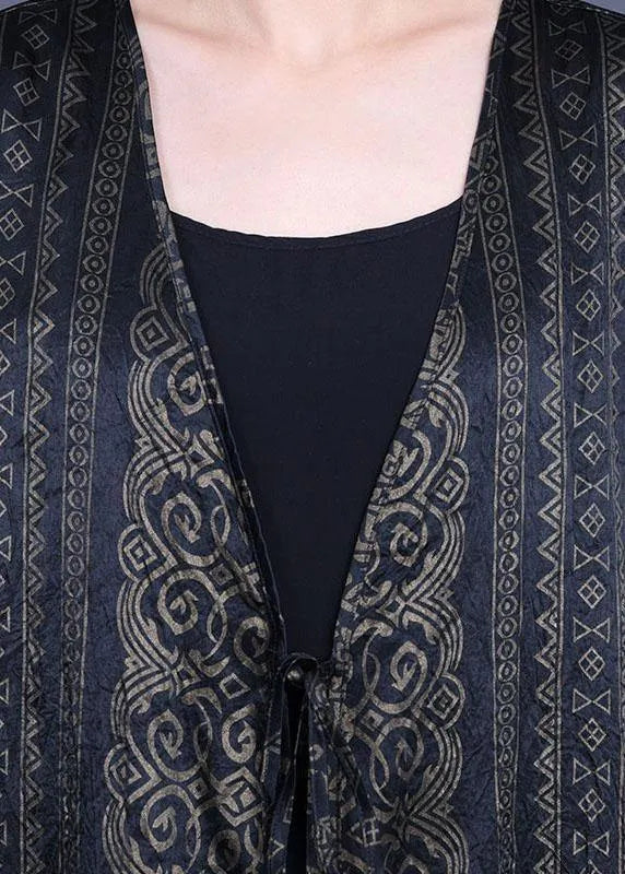 Diy Green Print Side Open Chiffon Loose Long Cardigans
