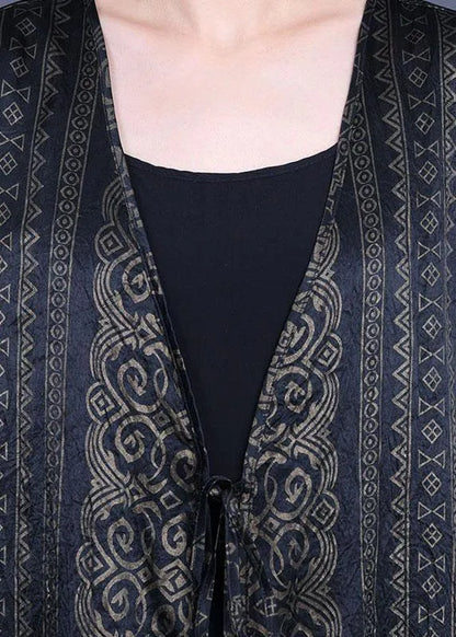 Diy Green Print Side Open Chiffon Loose Long Cardigans