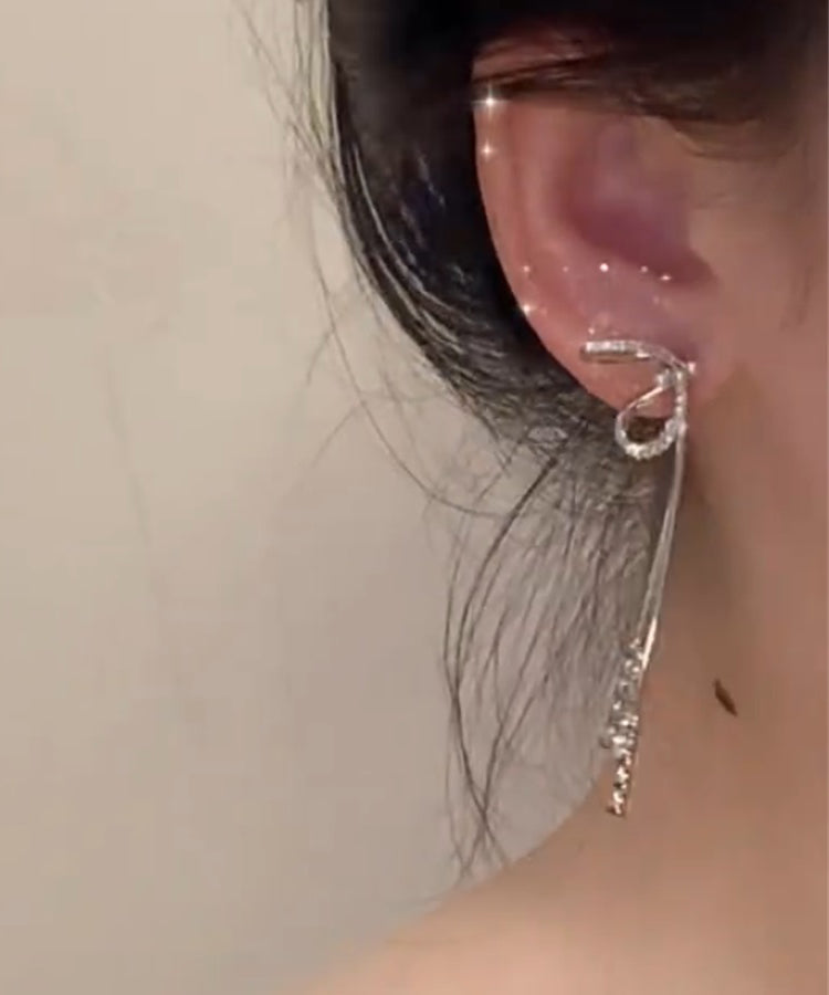 Silk Alloy Zircon Bow Tassel Drop Earrings