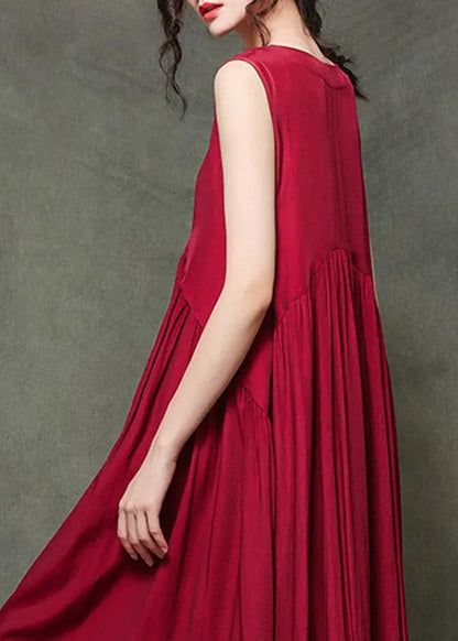 Black-checkered O-neck Wrinkled Long Dresses Sleeveless