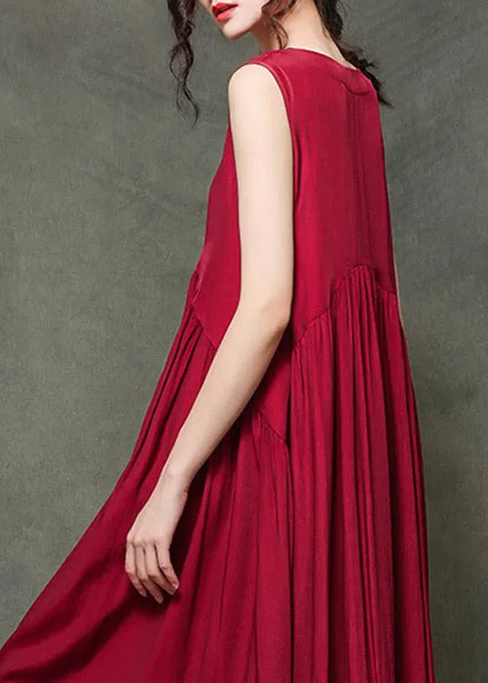 Gray-dandelion O-neck Wrinkled Long Dresses Sleeveless