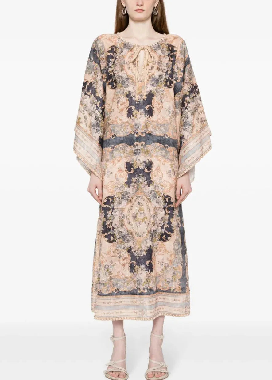 Purple Print Lace Up Cotton Holiday Dress Fall