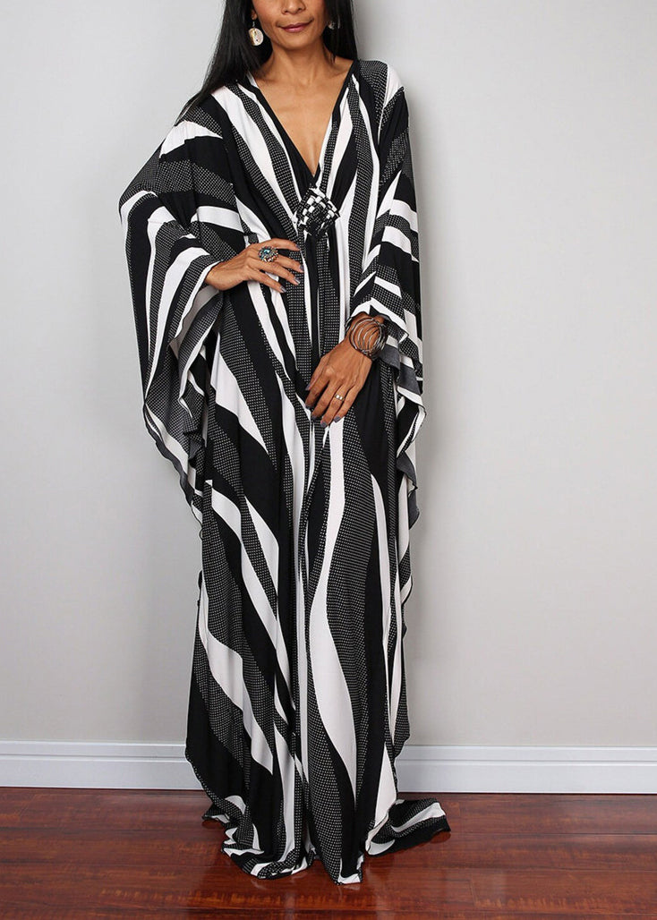 Zebra Pattern V Neck Cotton Vacation Dresses Summer