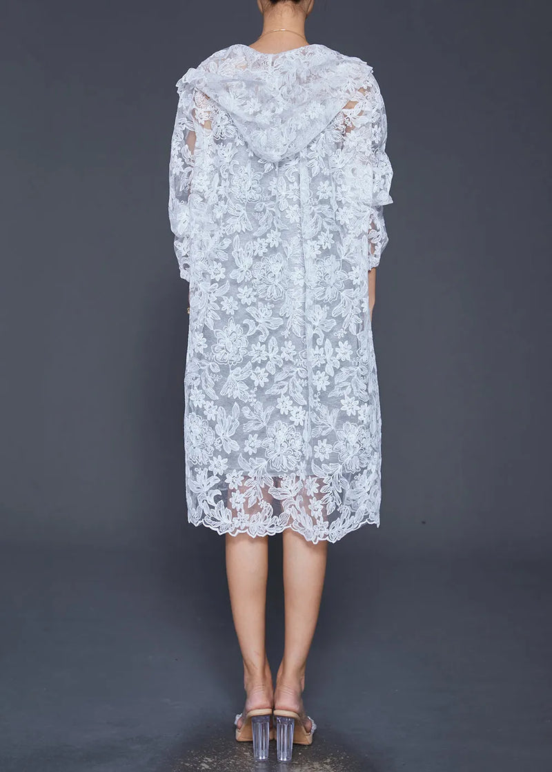 Italian White Embroideried Hollow Out Lace Upf 50+ Cardigan Summer