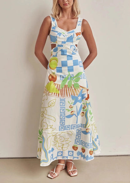 European and American Vacation Style Printed Spaghetti Strap Dress
