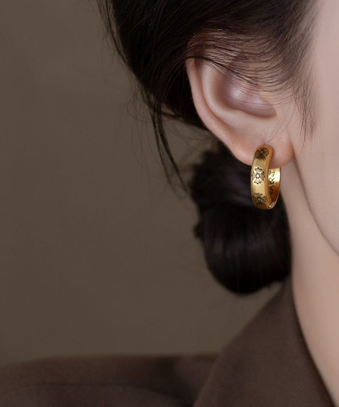 Gold Copper Overgild Print Hoop Earrings
