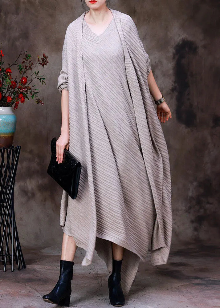 Apricot Asymmetrical Design Knit Wool Cardigan Long Sleeve