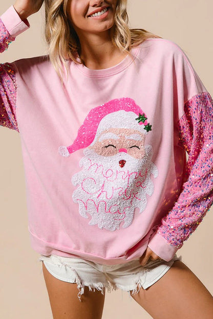 Christmas Casual Loose Crew Neck Sequin Sleeve Sweatshirt