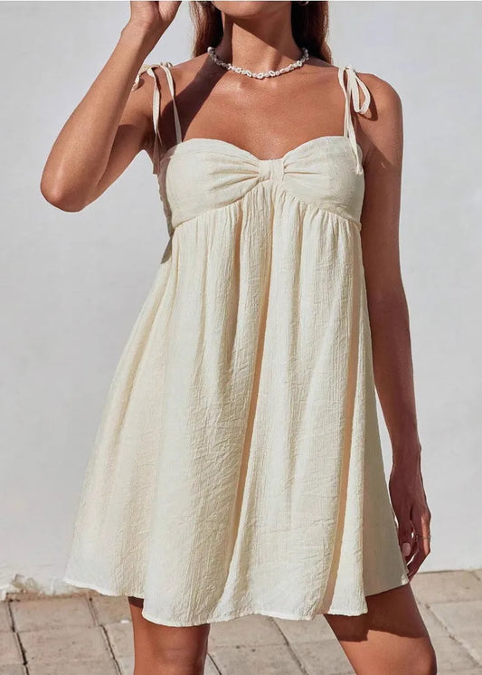 Apricot Lace Up Cotton Mini Spaghetti Strap Dress Summer