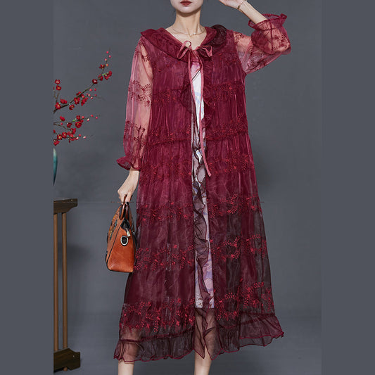 Mulberry Embroidered Organza Hooded Cardigan Summer