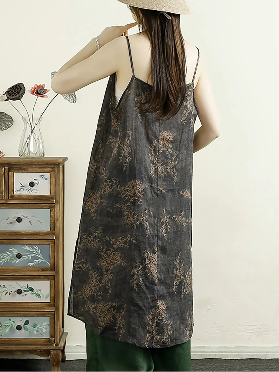 Summer Flower Ramie Vest Dress