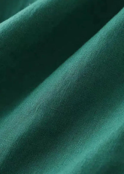 Loose Green Pockets Drawstring Linen Straight Pants Summer