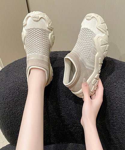 Splicing Breathable Platform Beige Sport Shoes