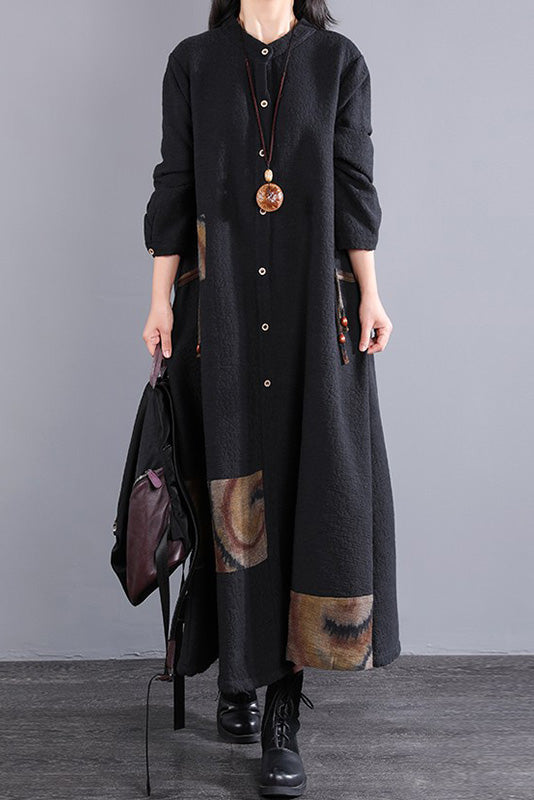 Fluffy Print Dress Winter Cotton Dress