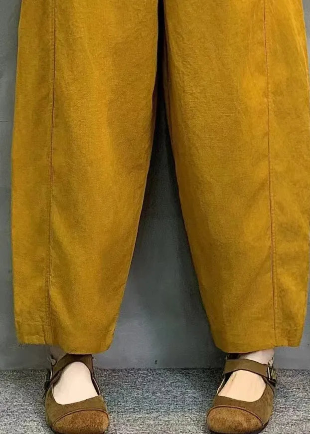 Stylish Yellow Elastic Waist Linen Harem Pants Summer