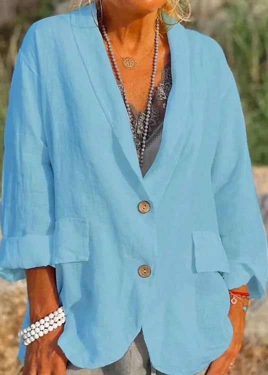 White Pockets Button Cotton Coats Fall