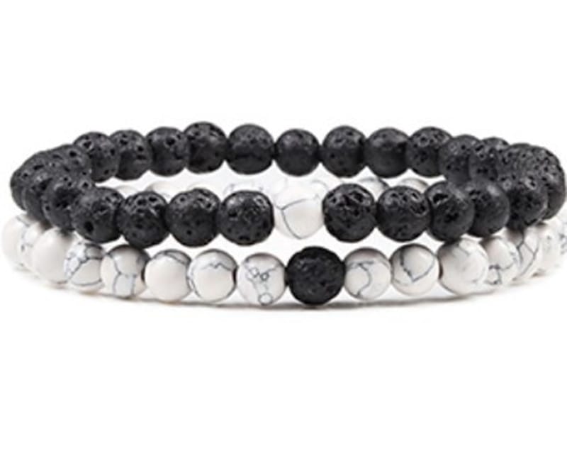 Black Lava Stone Couple Bracelet 2pc Set