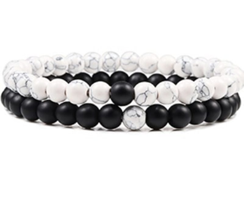 Black Lava Stone Couple Bracelet 2pc Set