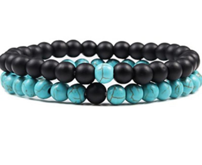 Black Lava Stone Couple Bracelet 2pc Set