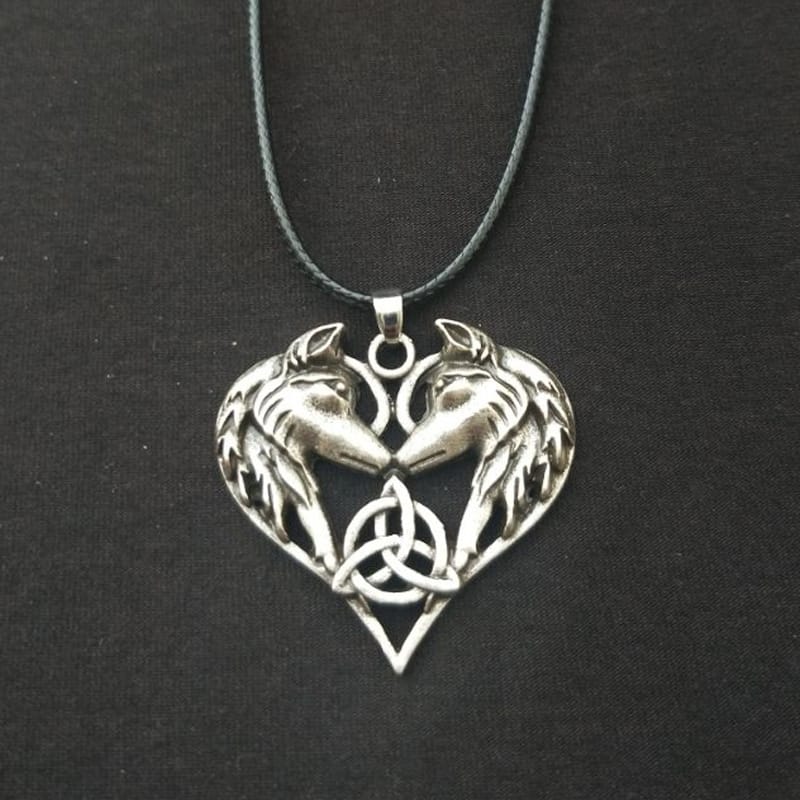 Celtic Trinity Knot Heart Shaped Wolves Necklace