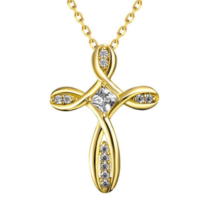 Zircon Tied Cross Necklace