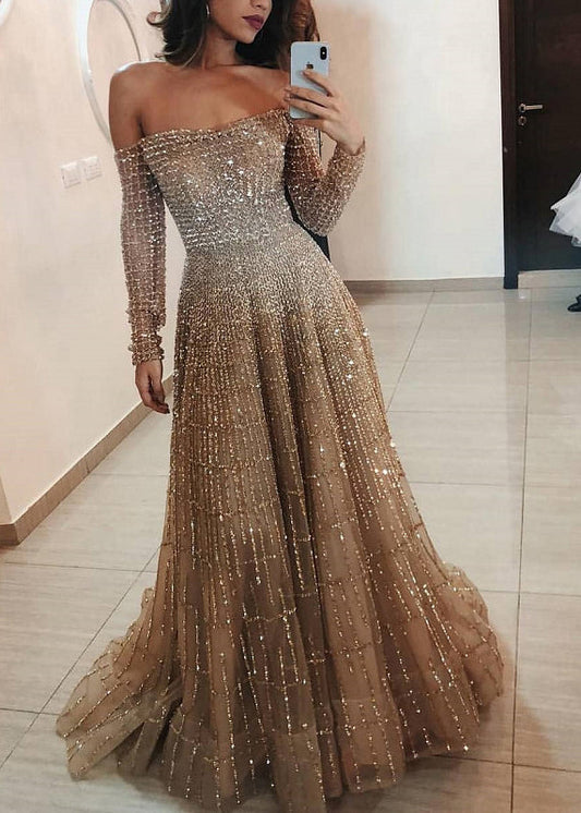 New Cold Shoulder Slash Neck Long Sleeve Dress