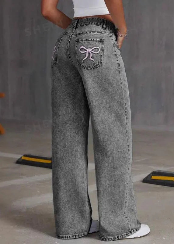 Grey High Waist Wide Leg Denim Pant
