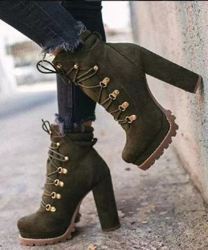 Mulberry High Heel Suede Boutique Splicing Cross Strap Boots