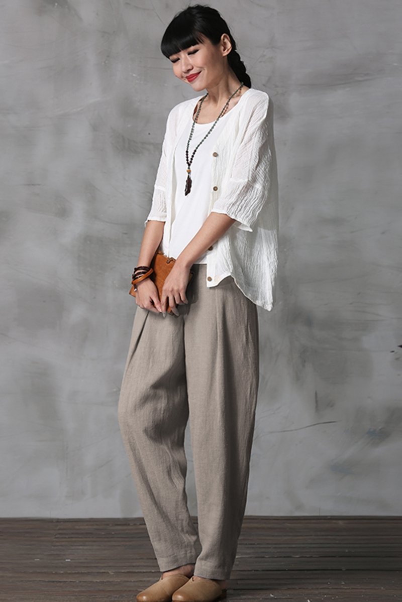 Long Cotton Linen Pencil Pants Loose Turnip Pants