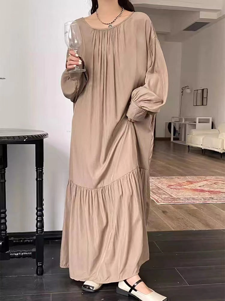 Silk Lantern Sleeve Long Dress