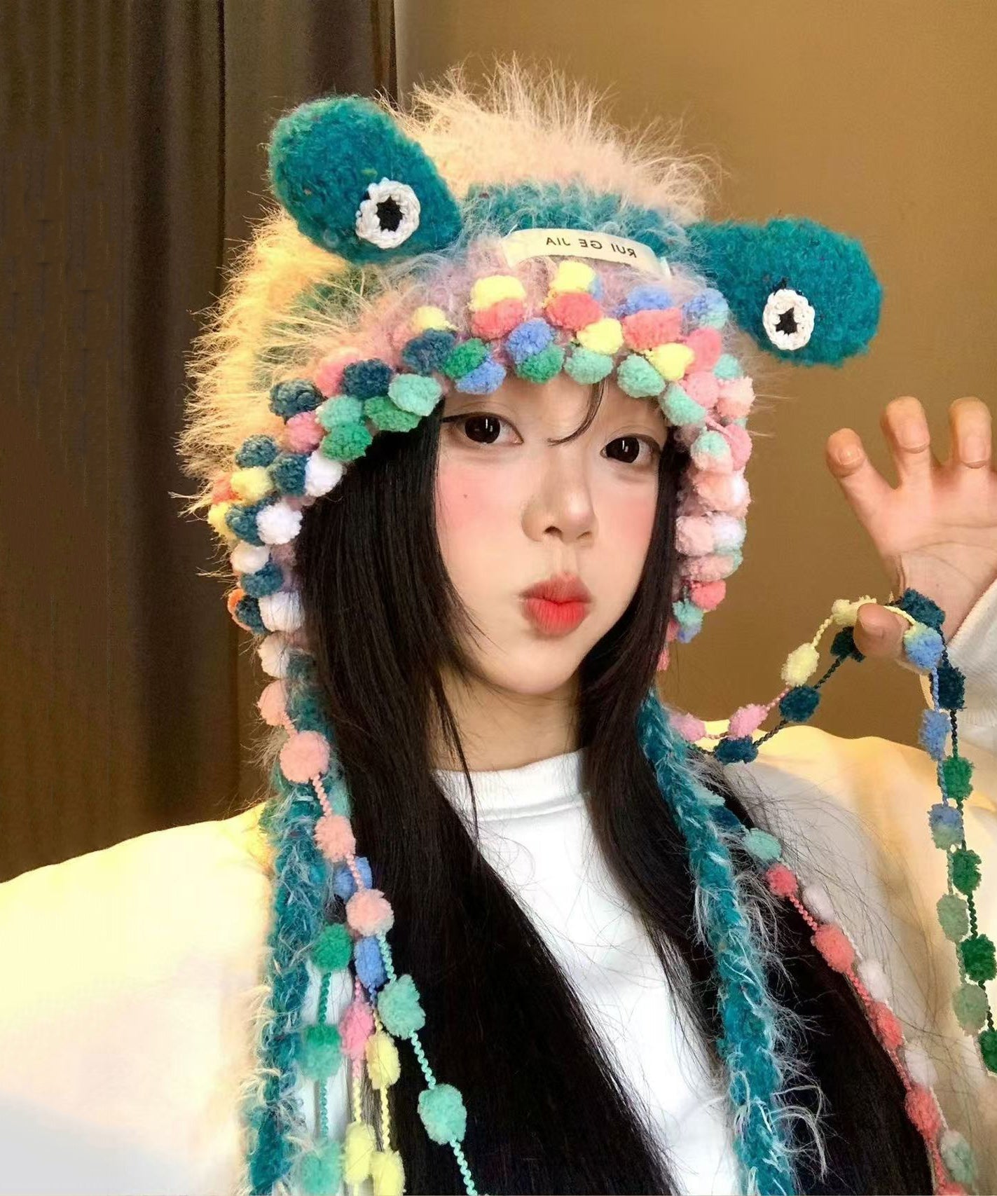 Unique Blue Fuzzy Fur Knit Warm Bonnie Hat