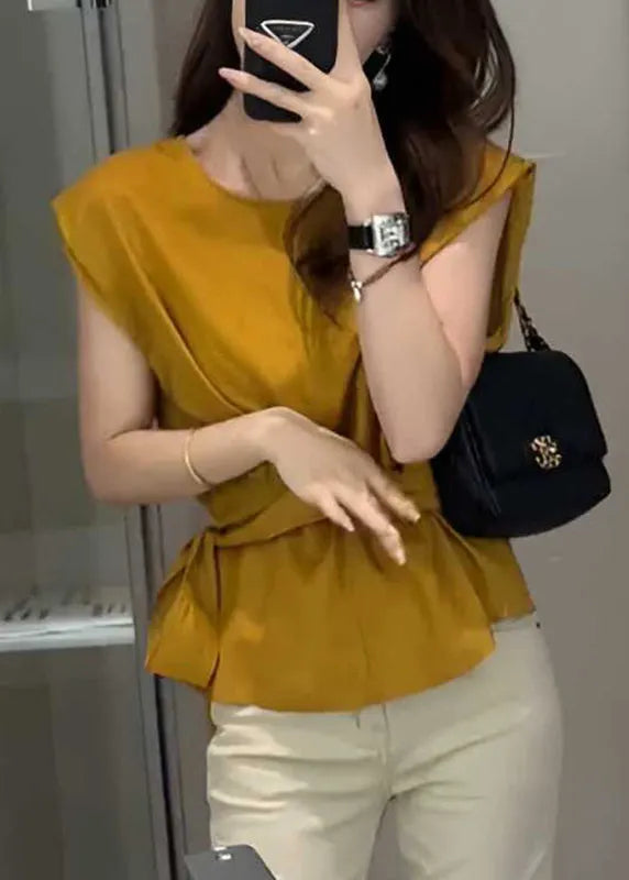 French Red Tie Waist Top Sleeveless