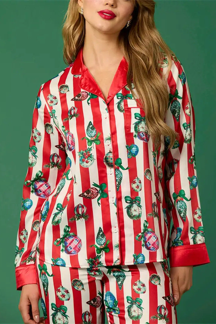 Christmas Festive Striped Pattern Pajama Set