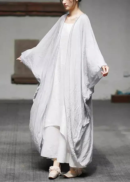 Khaki Cotton Long Cardigan Batwing Sleeve