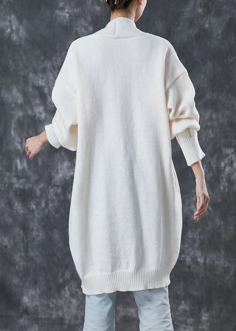 White Oversized Chinese Button Knit Cardigans Spring