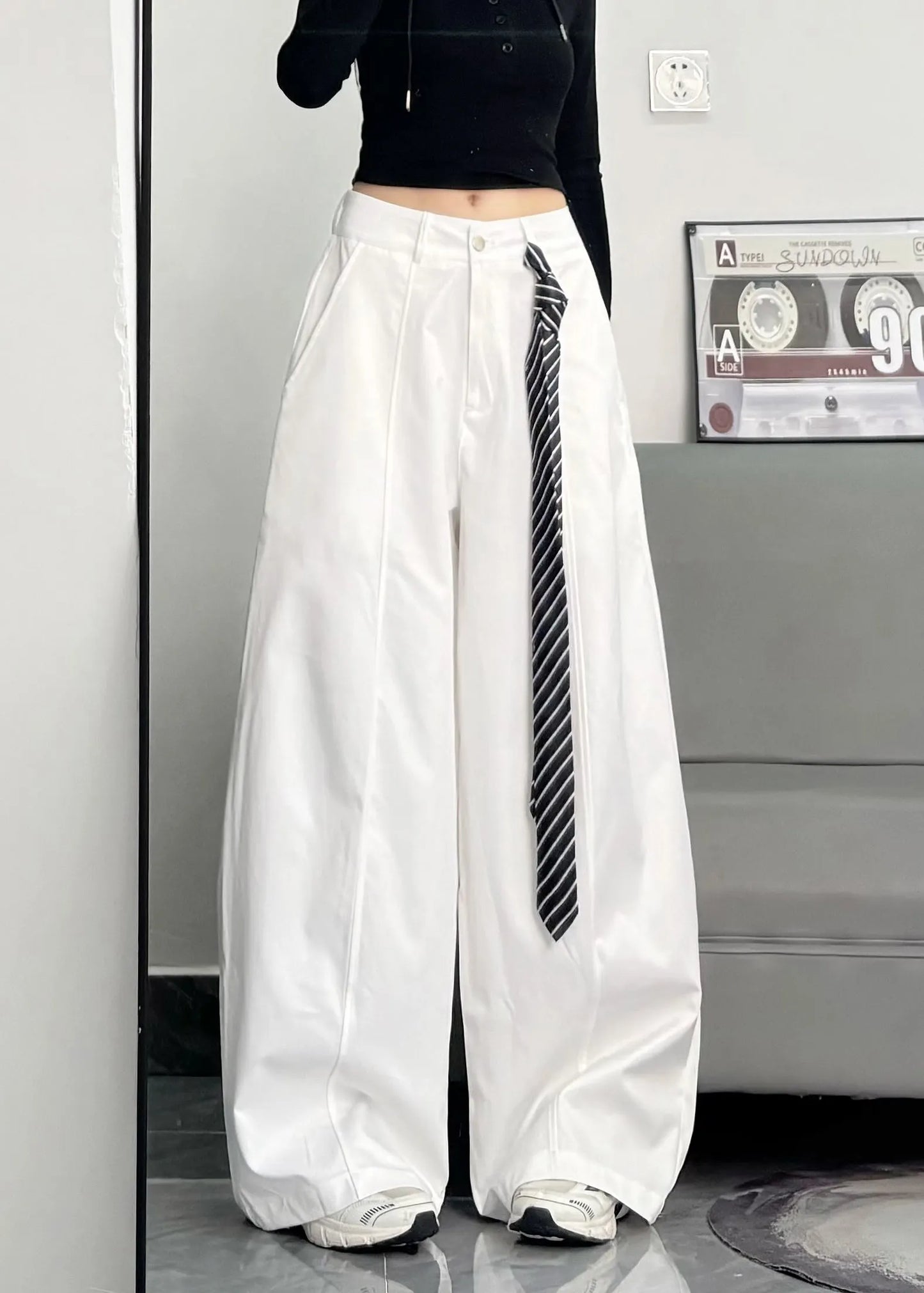 Black Oversized Cotton Wide Leg Pants Trousers Spring