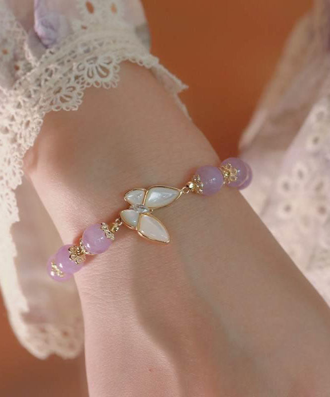 Purple Alloy Crystal Butterfly Tassel Chain Bracelet