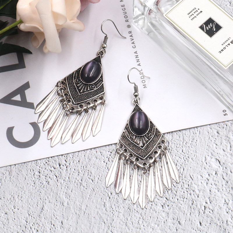 Geometric Tassel Patchwork Earrings