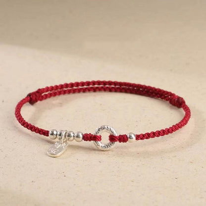 Buddha Stones 925 Sterling Silver Auspicious Clouds Peace Buckle Safe and Sound Bracelet Anklet