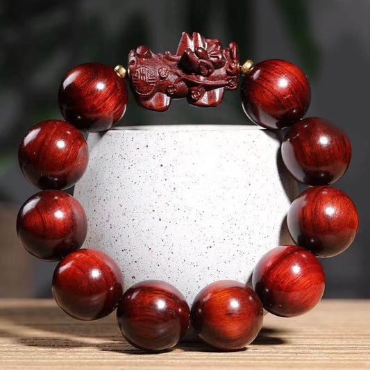 Buddha Stones Small Leaf Red Sandalwood Pixiu Protection Bracelet